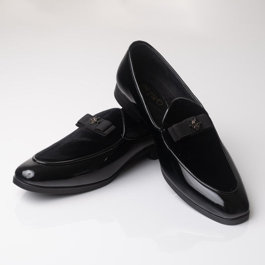 Black Leather Velvet Loafers