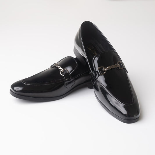 Ultra Shine Black Vegan Leather Buckle Loafers