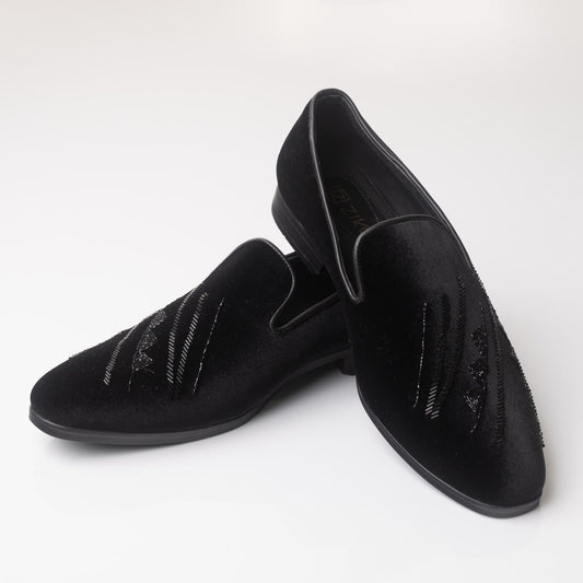 Handwork Embroidery Black Velvet Loafers