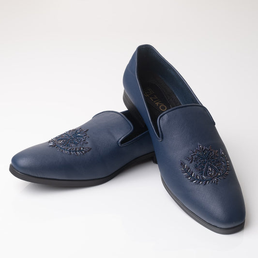 Classic Embroidered Blue Leather Mojari