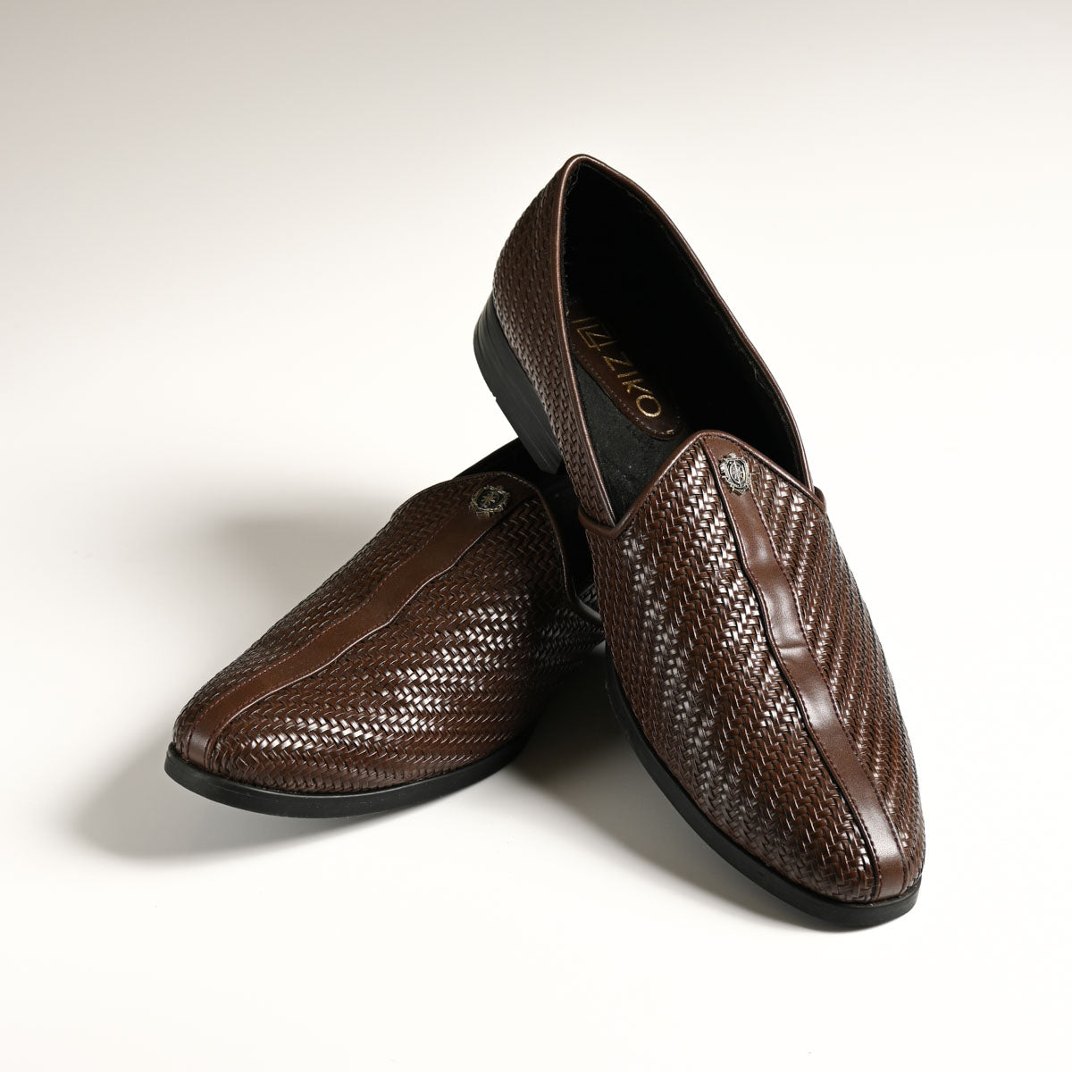 Men's Mocha Brown Woven Textured Slip-On Loafers