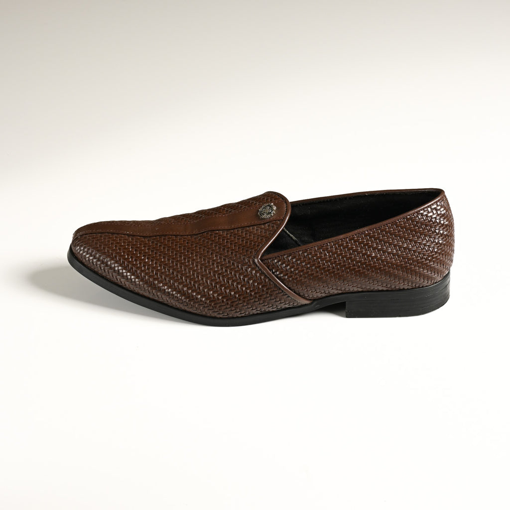 Men's Mocha Brown Woven Textured Slip-On Loafers