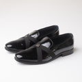 Men's Black Patent Leather Cross Strap Loafers