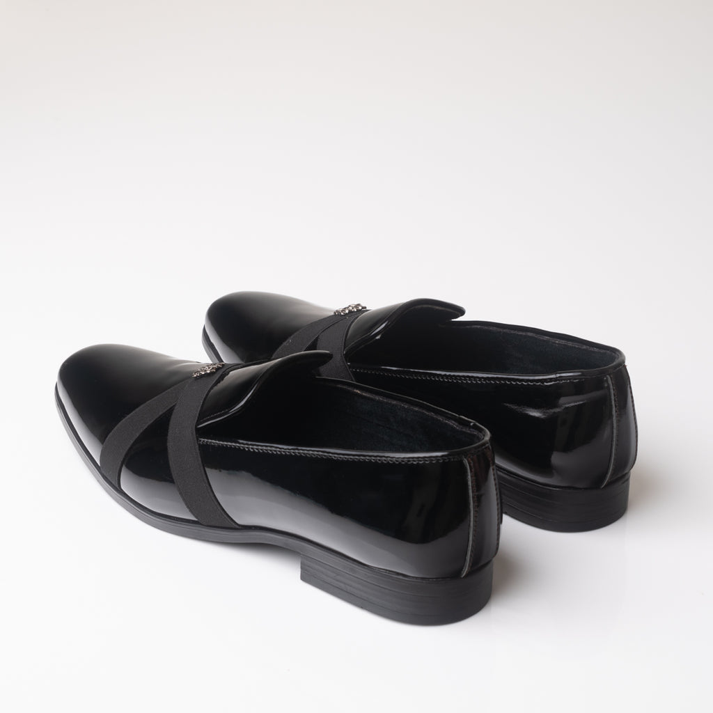 Men's Black Patent Leather Cross Strap Loafers