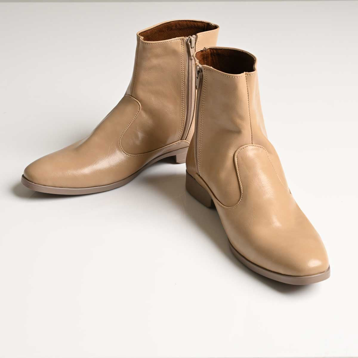 Men's Beige Ankle Zip Vegan Leather Boots