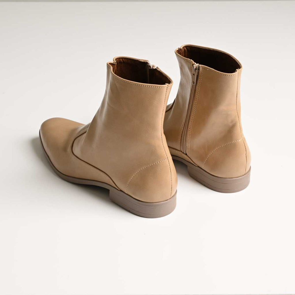 Men's Beige Ankle Zip Vegan Leather Boots