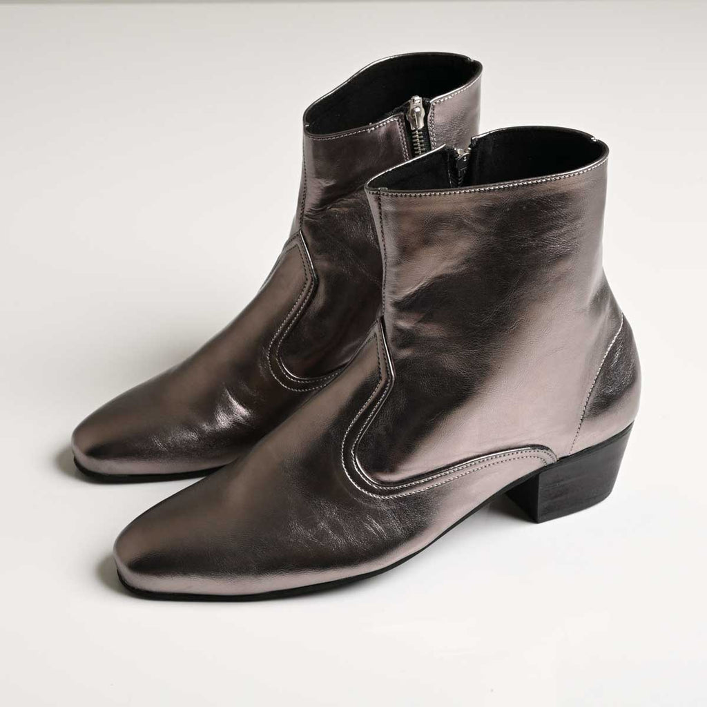 Men's Metallic Grey Leather Ankle Boots