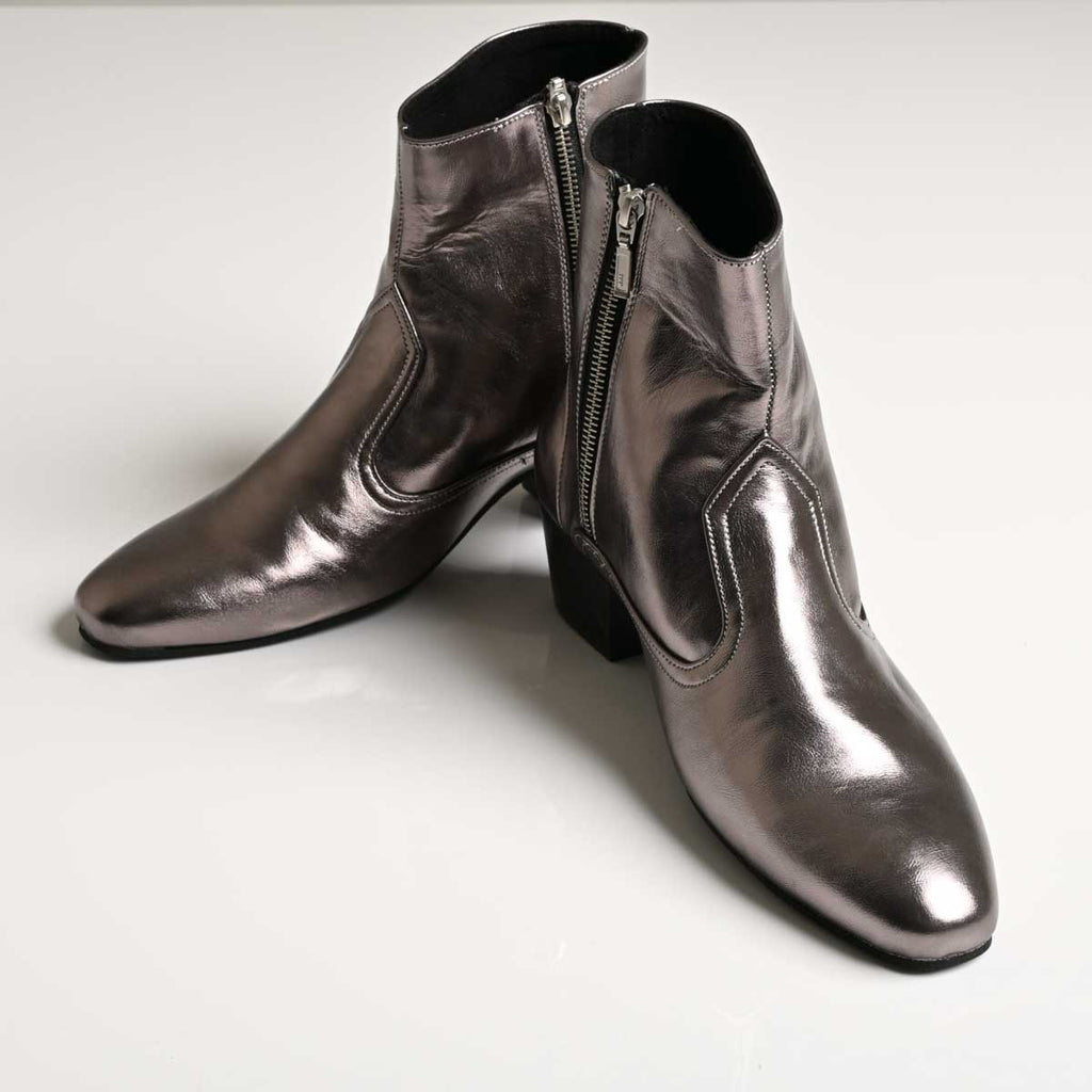 Men's Metallic Grey Leather Ankle Boots