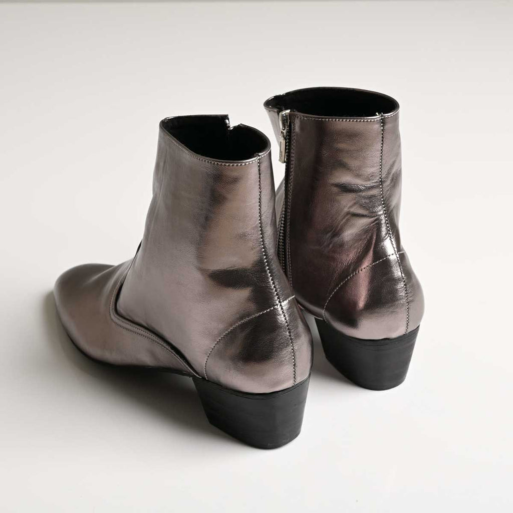 Men's Metallic Grey Leather Ankle Boots