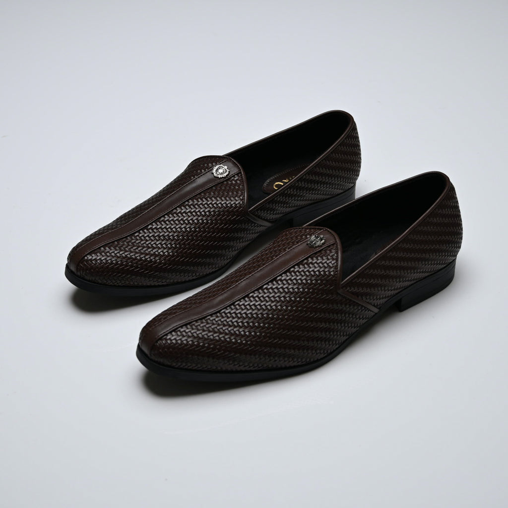 Men's Brown Woven Textured Slip-On Loafers