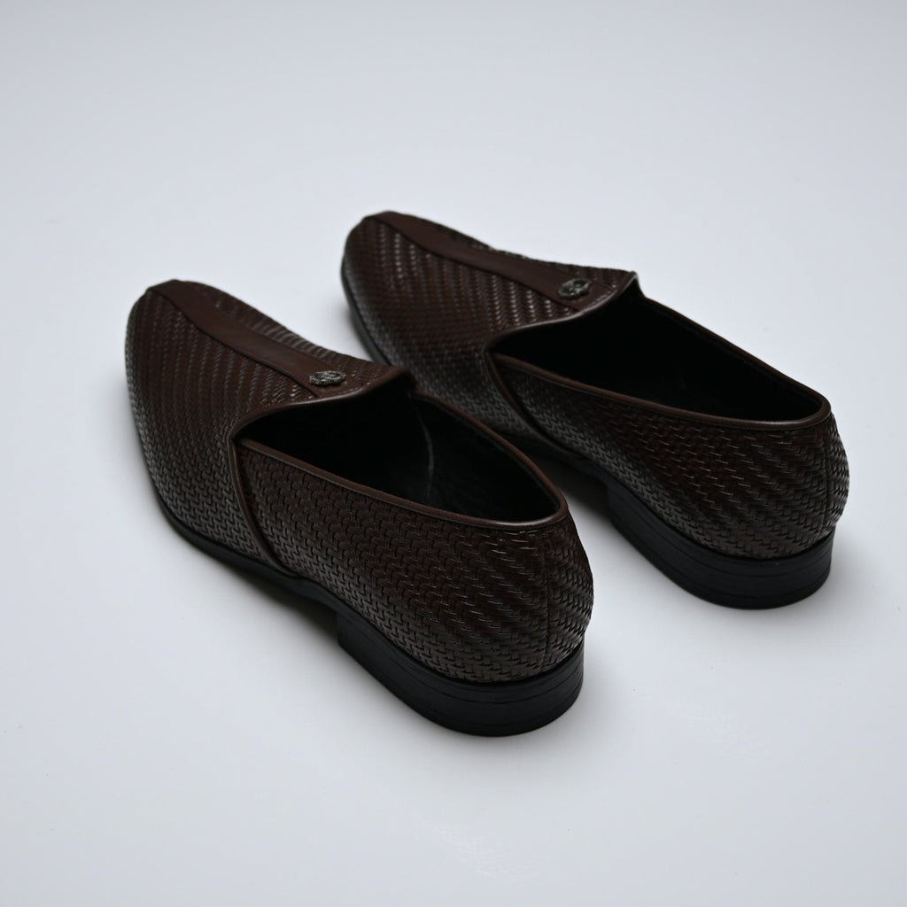 Men's Brown Woven Textured Slip-On Loafers