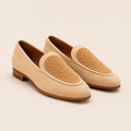 Men's Beige Beaded Embroidered Vegan Leather Slip-On Loafers - Zikolifestyle