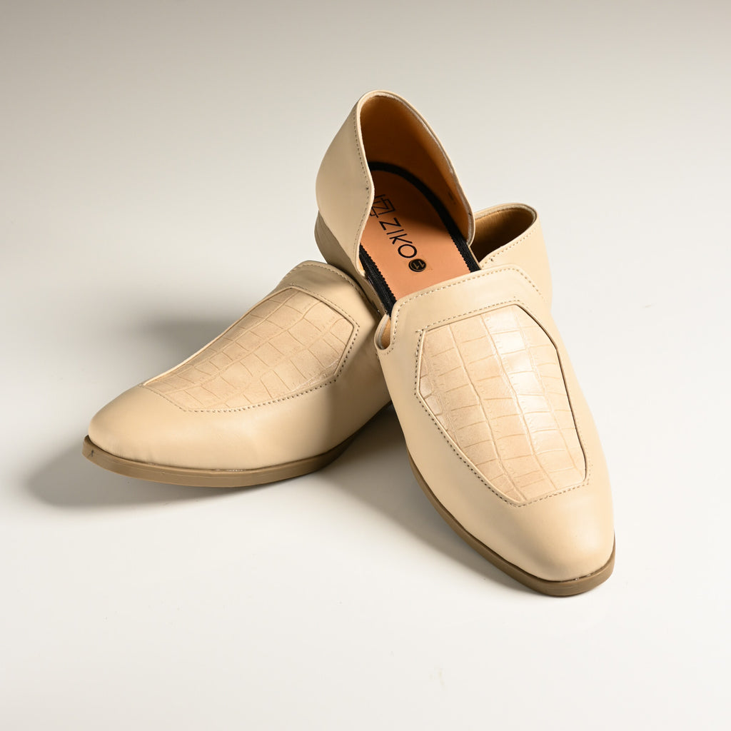 Men's Beige Embossed Textured Designer Slip-On Loafers