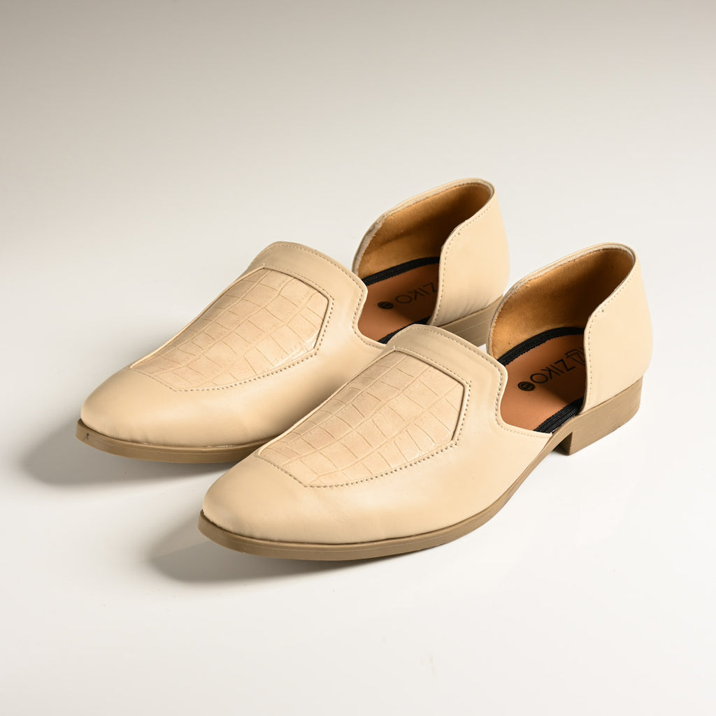 Men's Beige Embossed Textured Designer Slip-On Loafers