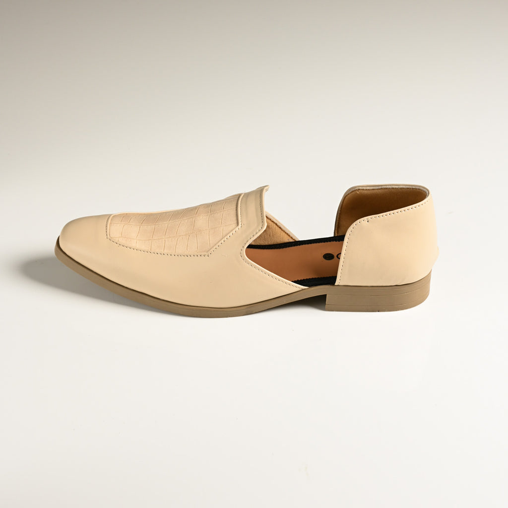 Men's Beige Embossed Textured Designer Slip-On Loafers