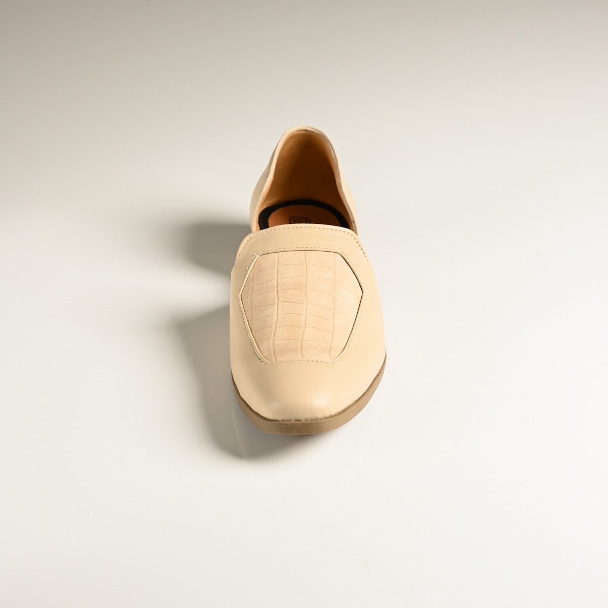 Men's Beige Embossed Textured Designer Slip-On Loafers