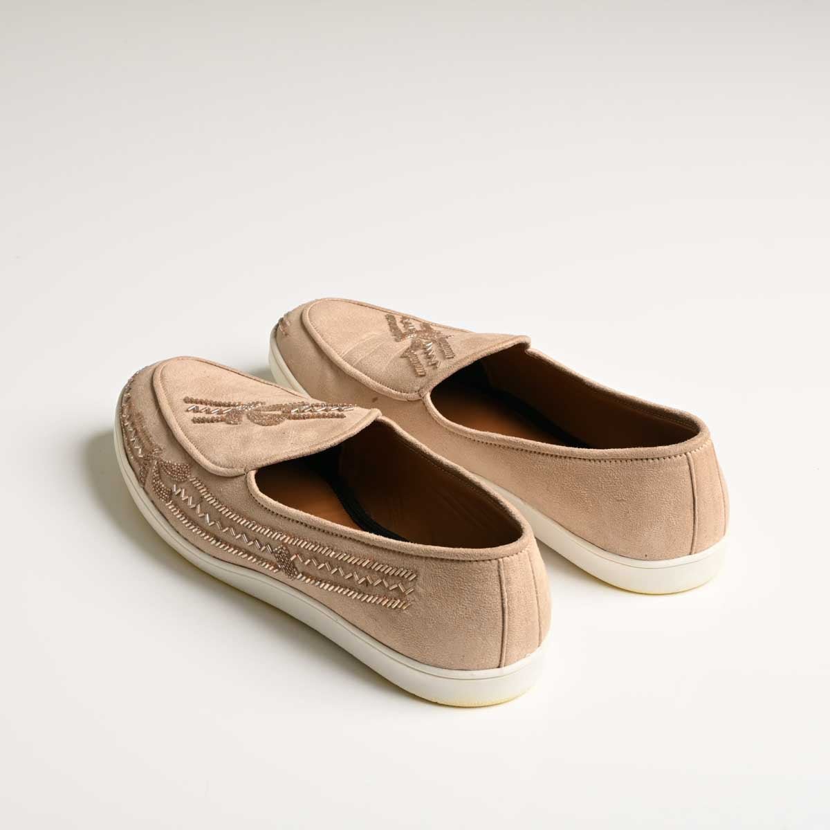 Men's Beige Embroidered Slip-On Casual Sneakers - Zikolifestyle