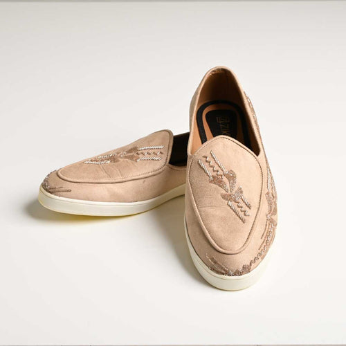 Men's Beige Embroidered Slip-On Casual Sneakers - Zikolifestyle
