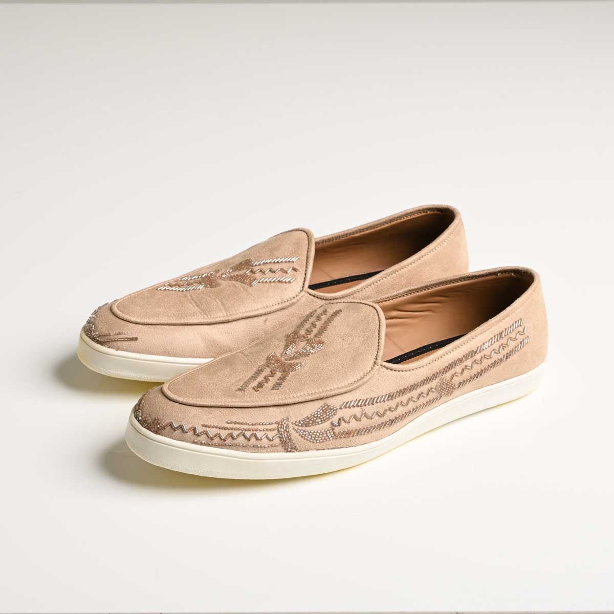 Men's Beige Embroidered Slip-On Casual Sneakers - Zikolifestyle