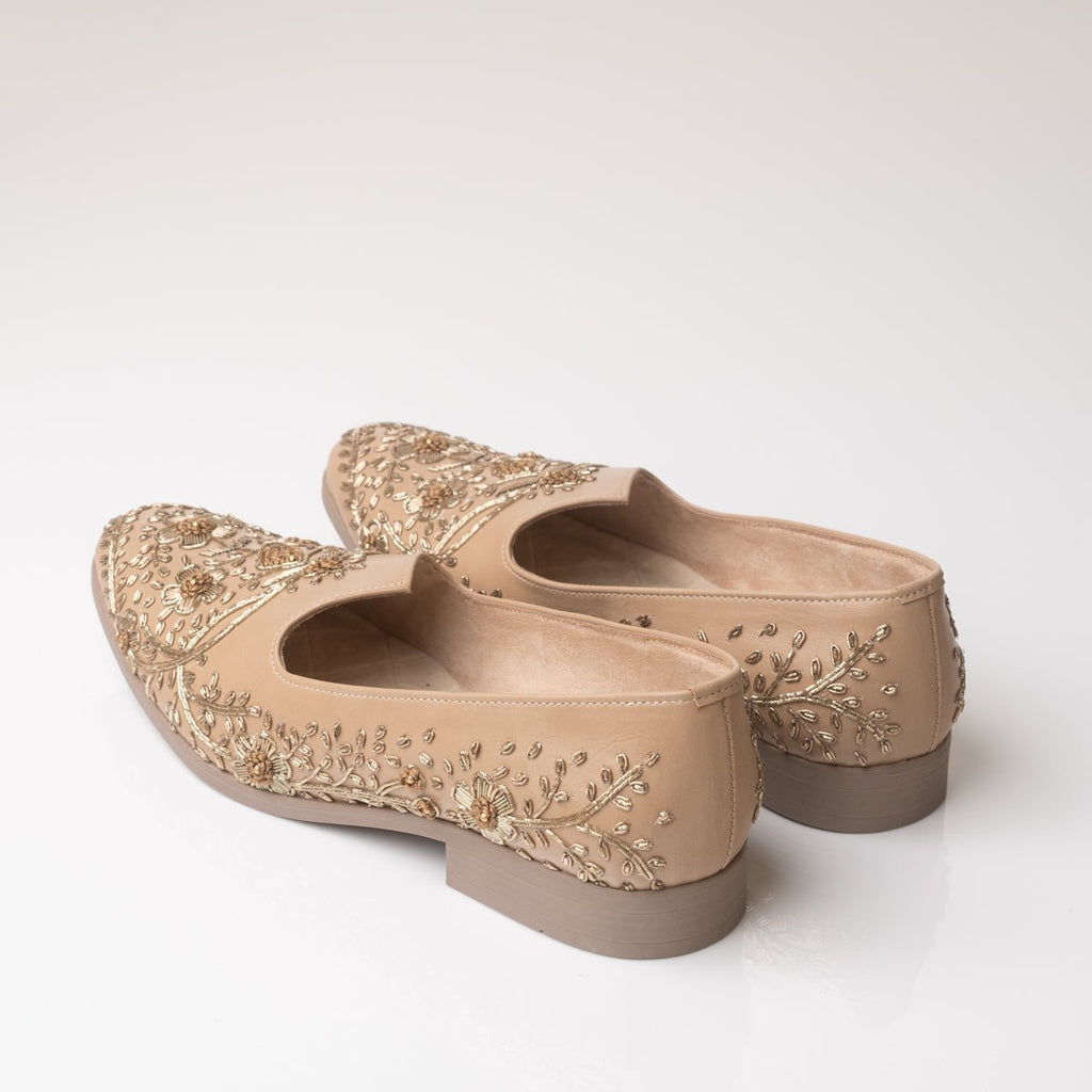 Men's Beige Floral Embroidered Loafers - Zikolifestyle