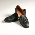 Men's Black Embroidered Designer Slip-On Loafers