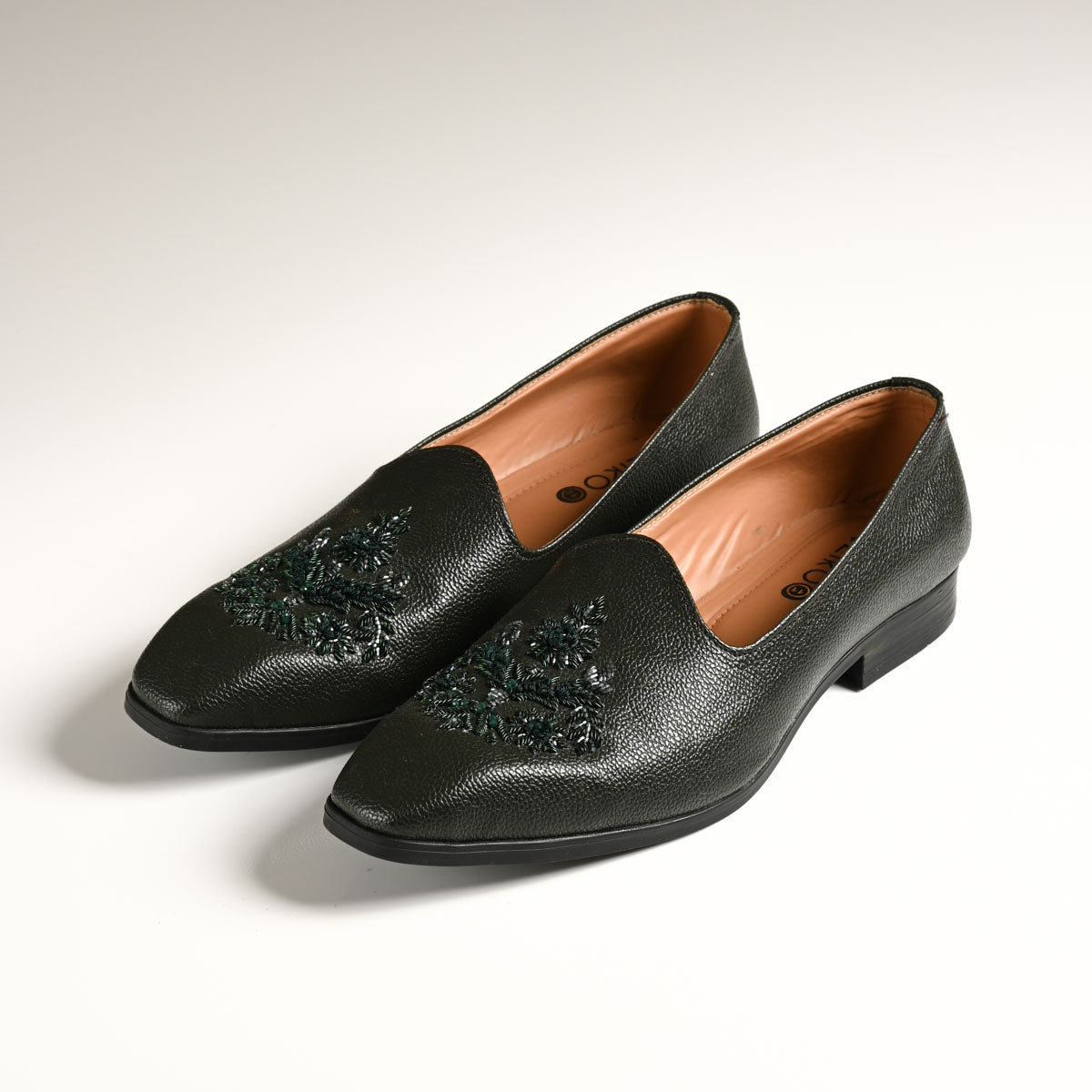 Men's Black Embroidered Designer Slip-On Loafers
