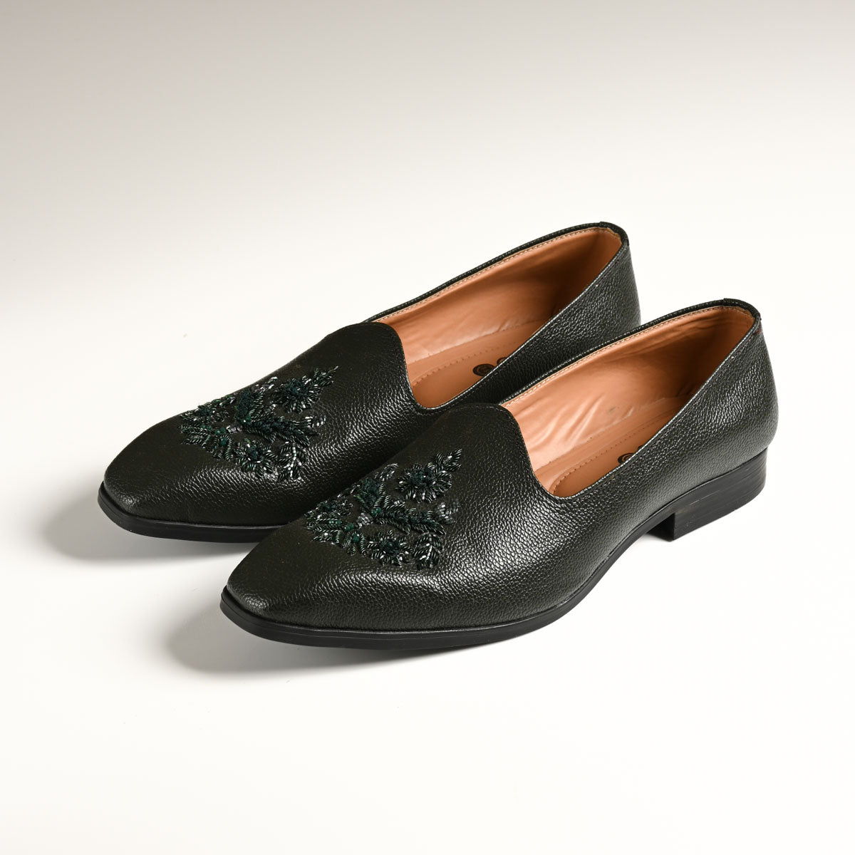 Men's Black Embroidered Designer Slip-On Loafers