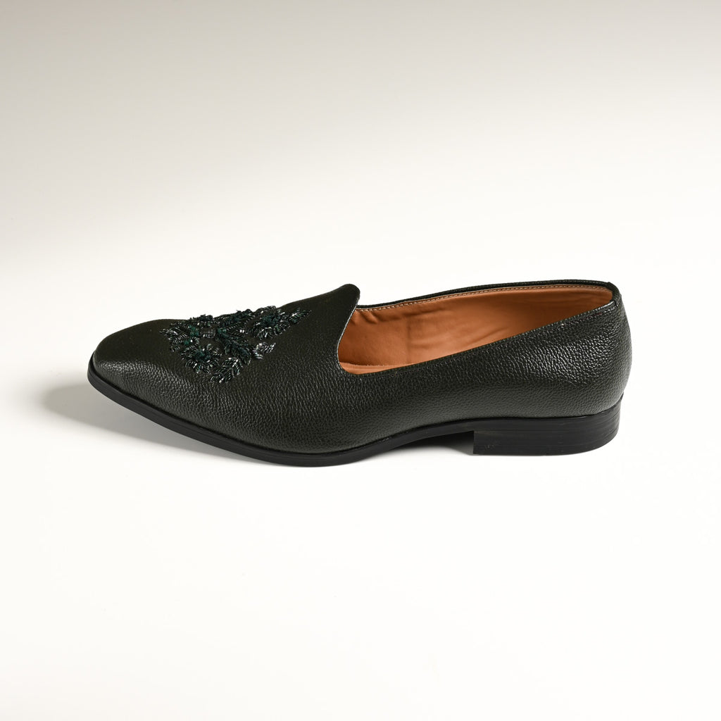 Men's Black Embroidered Designer Slip-On Loafers