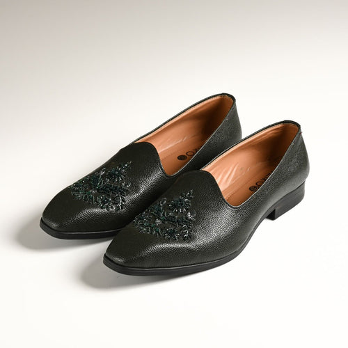 Men's Black Embroidered Designer Slip-On Loafers - Zikolifestyle