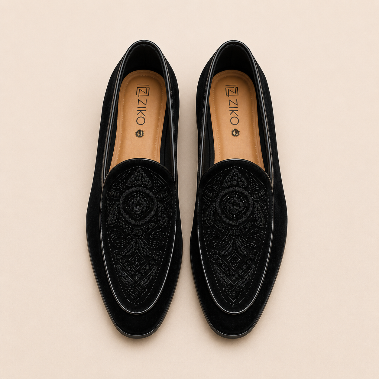 Men's Black Intricate Embroidered Vegan Leather Slip-On Loafers