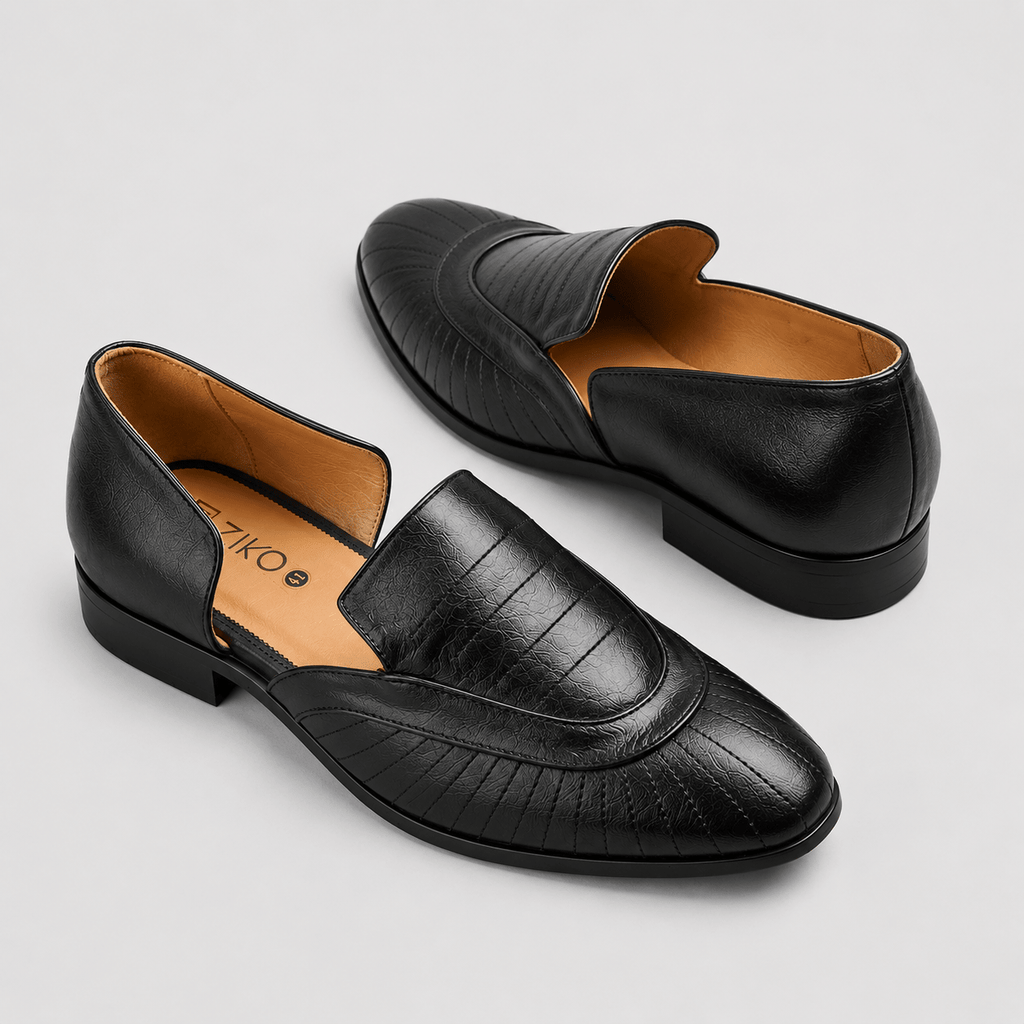 Men's Black Panel Stitch Vegan Leather Slip-On Sandals - Zikolifestyle