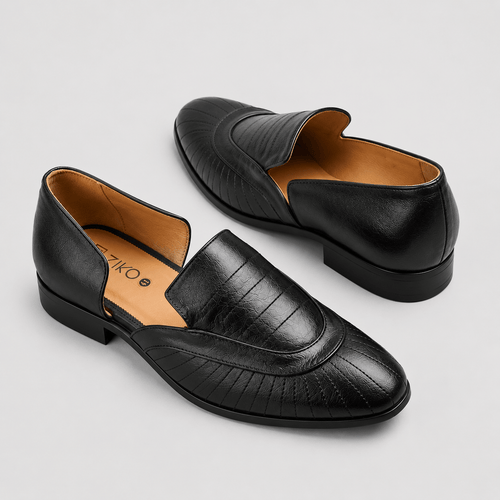 Men's Black Panel Stitch Vegan Leather Slip-On Sandals - Zikolifestyle