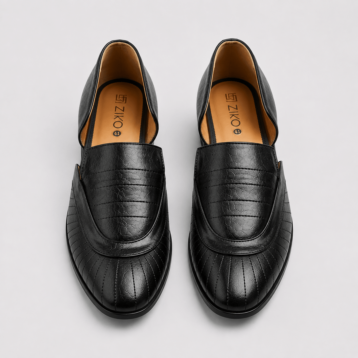 Men's Black Panel Stitch Vegan Leather Slip-On Sandals - Zikolifestyle