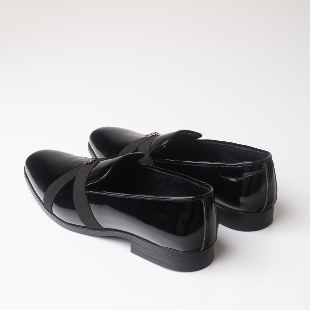 Men's Black Patent Leather Cross Strap Loafers - Zikolifestyle
