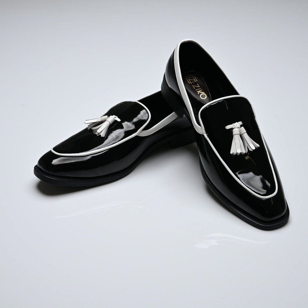 Men's Black Patent Leather Tassel Loafers - Zikolifestyle