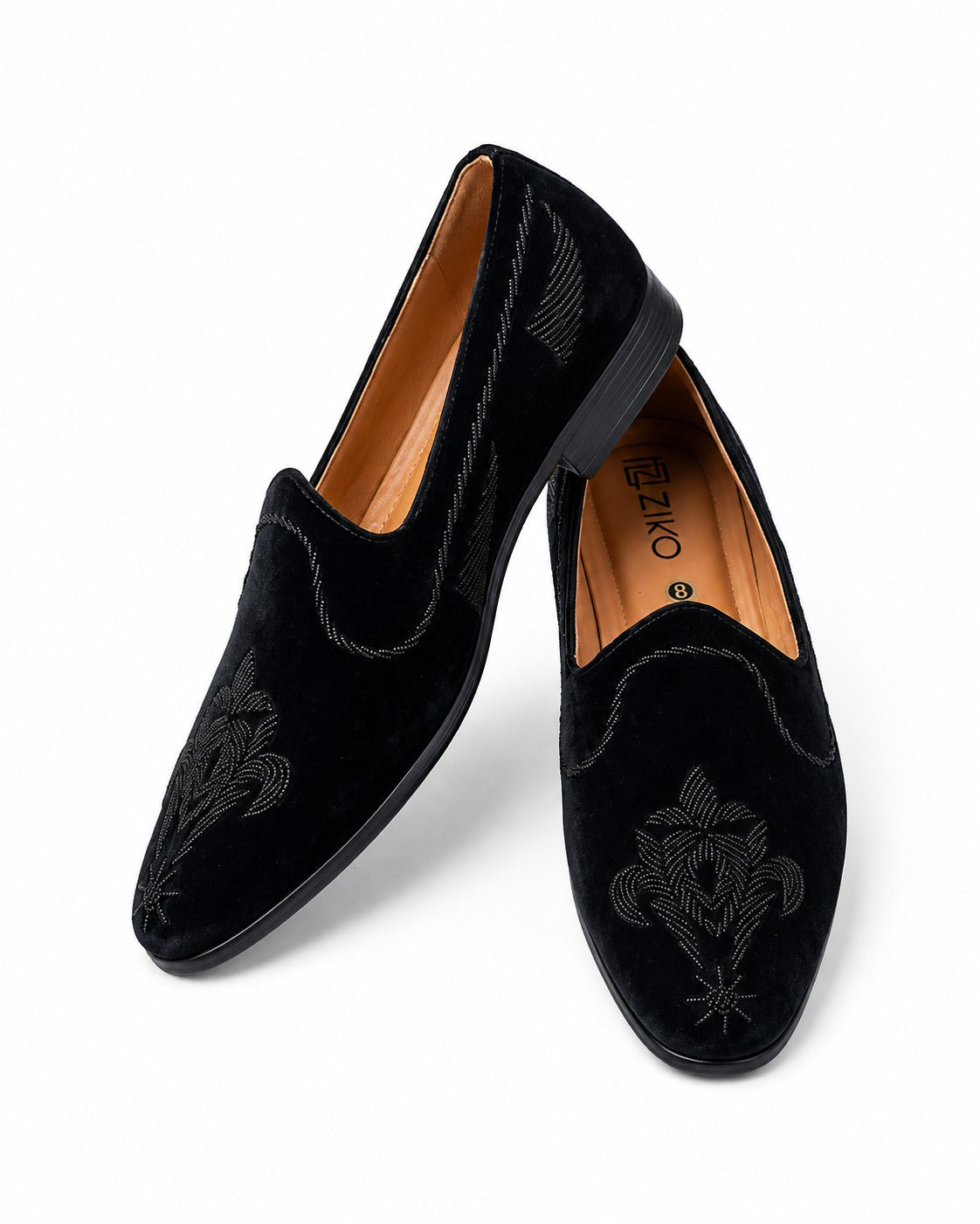Men's Black Velvet Embroidered Designer Slip-On Loafers