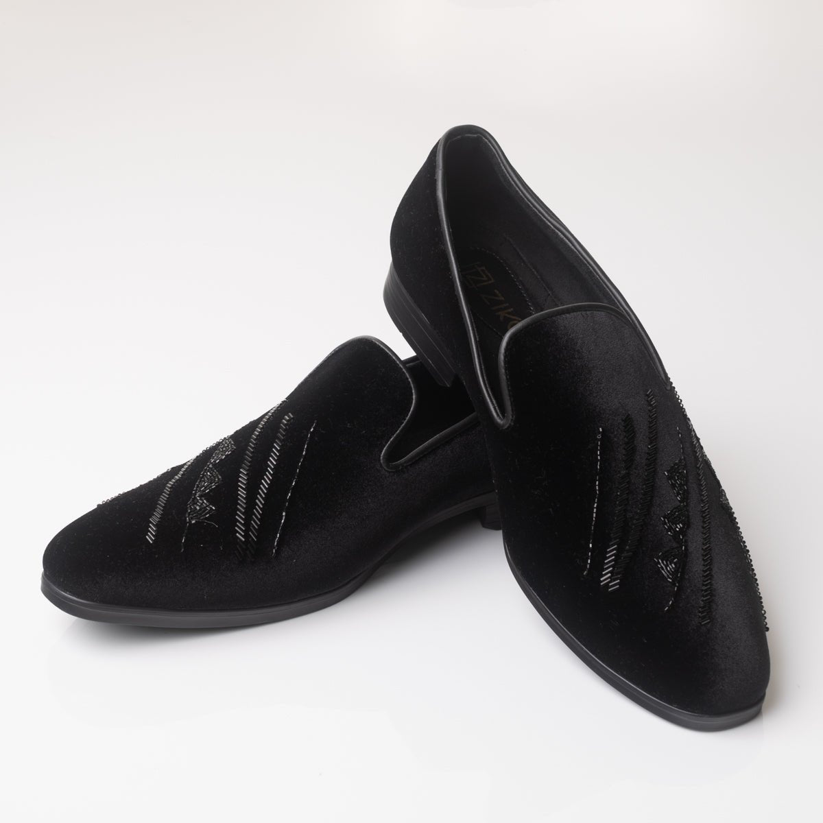 Men's Black Velvet Embroidered Slip-On Loafers - Zikolifestyle
