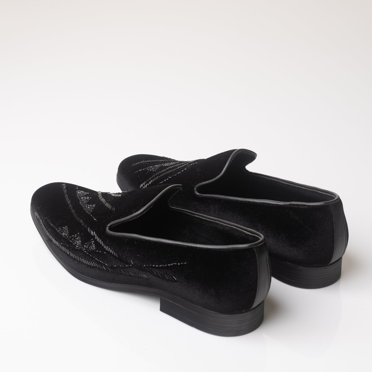 Men's Black Velvet Embroidered Slip-On Loafers - Zikolifestyle