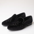 Men's Black Velvet Embroidered Slip-On Loafers - Zikolifestyle