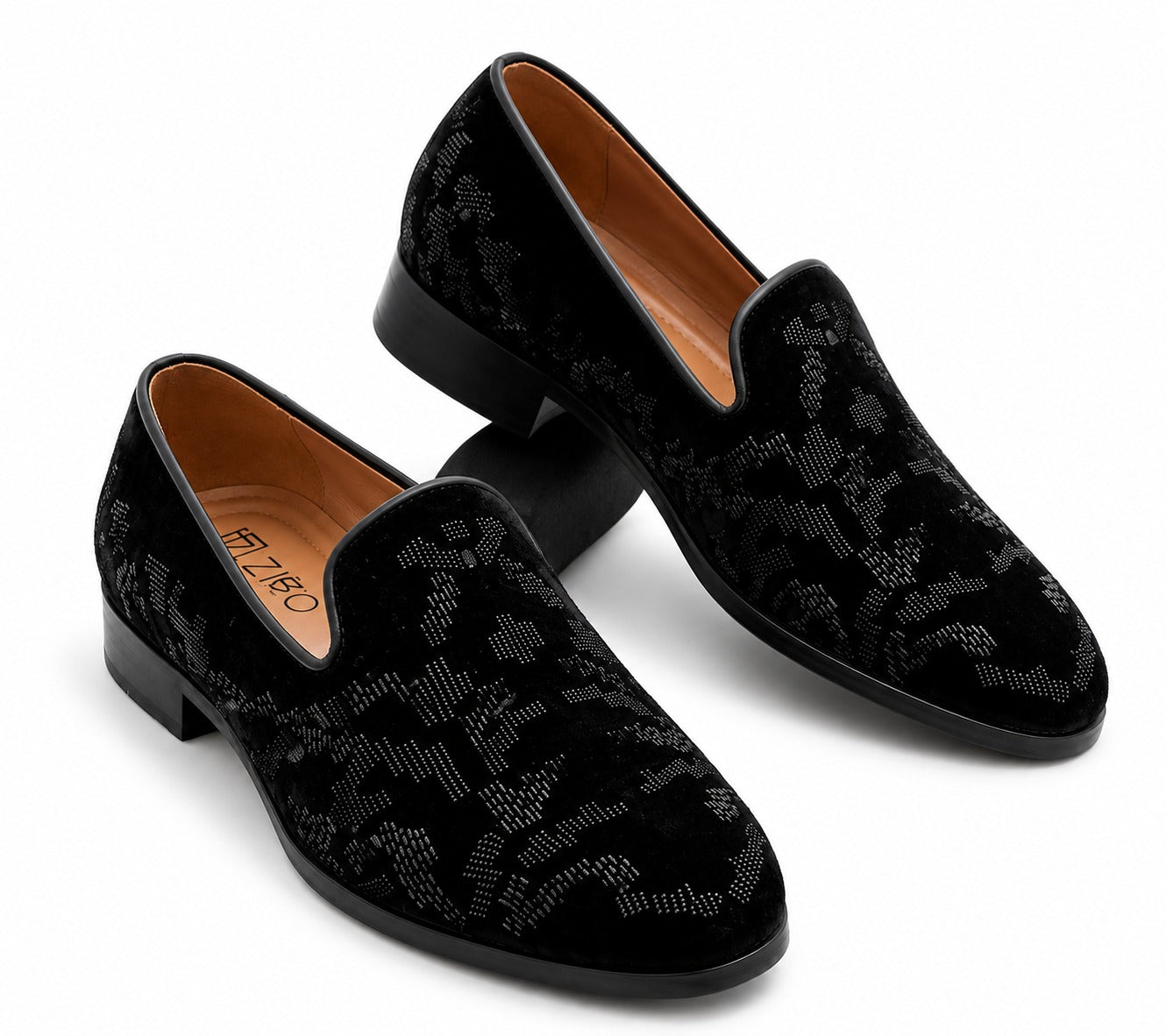 Men's Black Velvet Jacquard Designer Slip-On Loafers