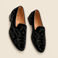 Men's Black Velvet Jacquard Designer Slip-On Loafers - Zikolifestyle