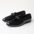 Men's Black Velvet Patent Leather Bow Loafers - Zikolifestyle
