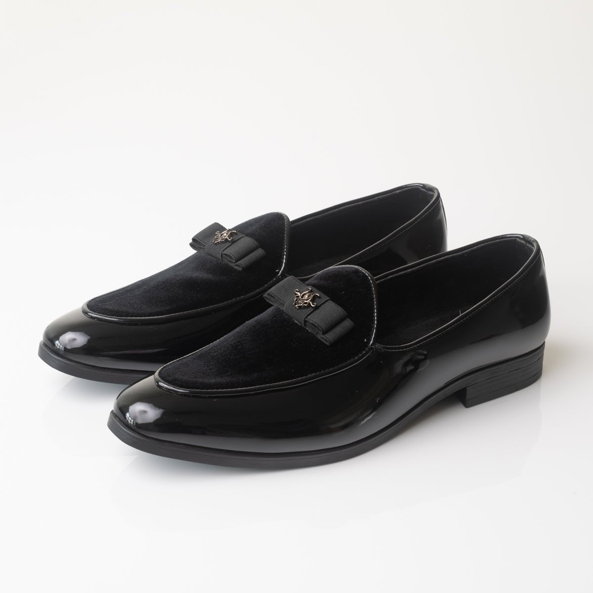 Men's Black Velvet Patent Leather Bow Loafers - Zikolifestyle