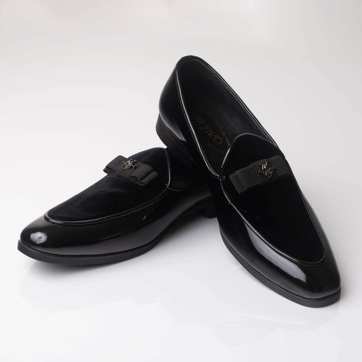 Men's Black Velvet Patent Leather Bow Loafers - Zikolifestyle
