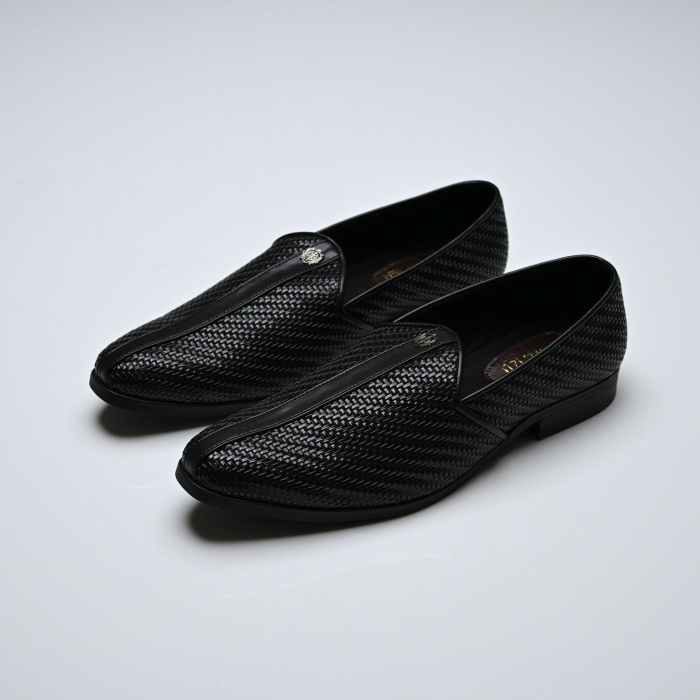 Men's Black Woven Textured Slip-On Loafers - Zikolifestyle