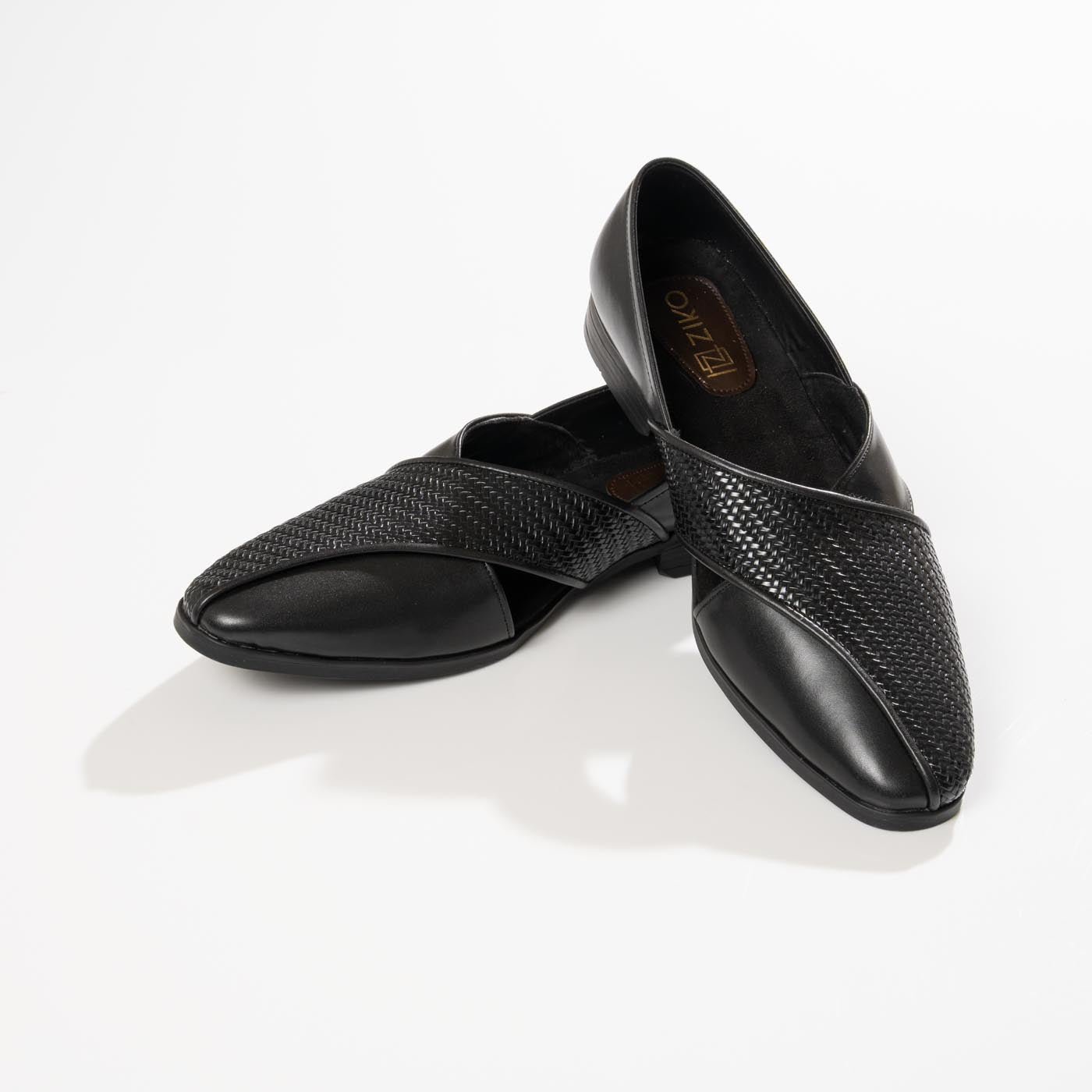 Men's Black Woven Vegan Leather Side Cut Slip-On Shoes - Zikolifestyle