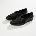 Men's Black Woven Vegan Leather Side Cut Slip-On Shoes - Zikolifestyle