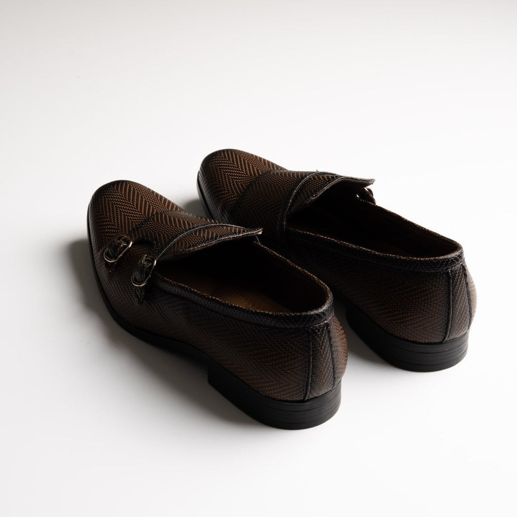 Men's Bronze Textured Double Monk Strap Vegan Leather Loafers - Zikolifestyle