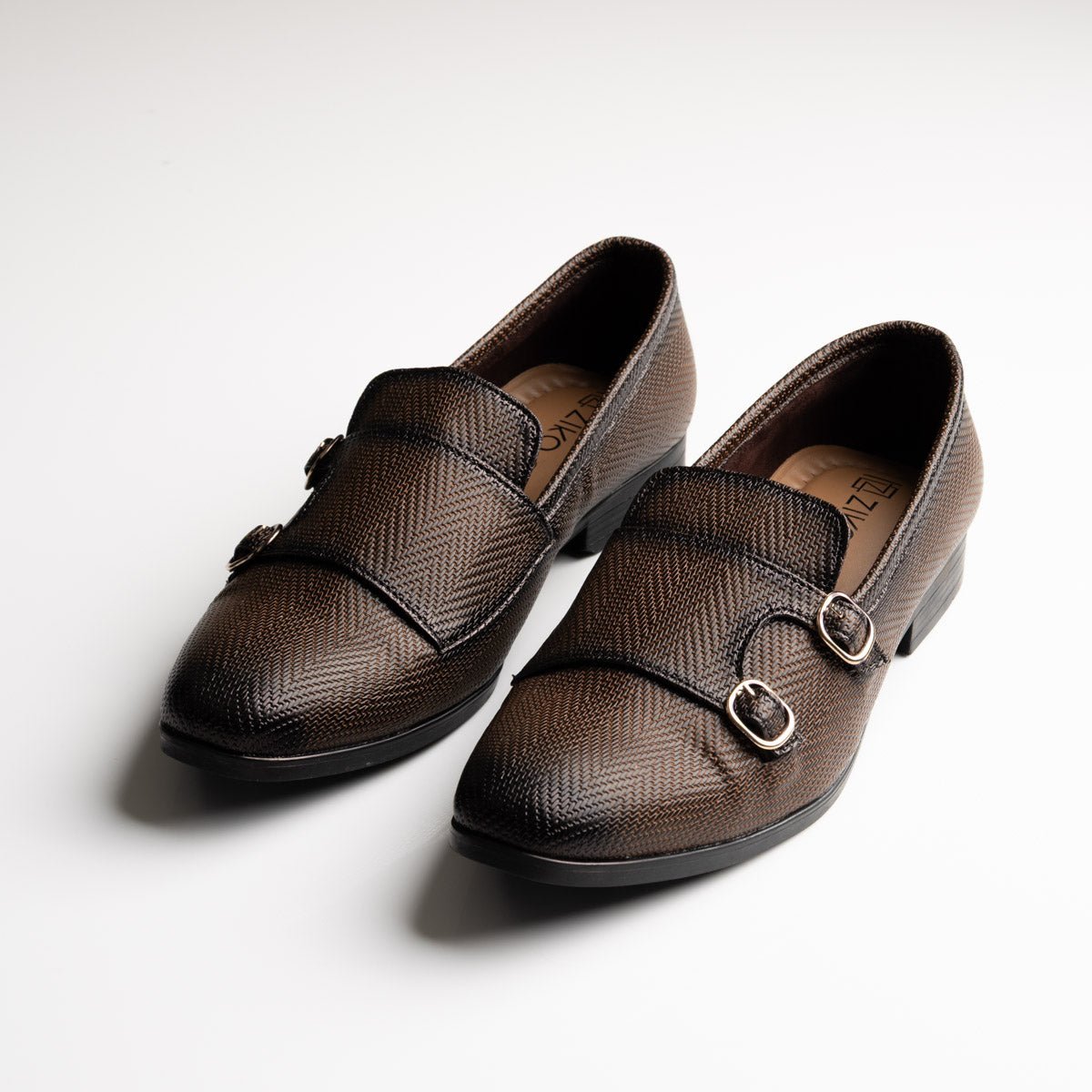 Men's Bronze Textured Double Monk Strap Vegan Leather Loafers - Zikolifestyle
