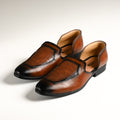 Men's Brown Black-Toe Embossed Textured Designer Slip-On Loafers